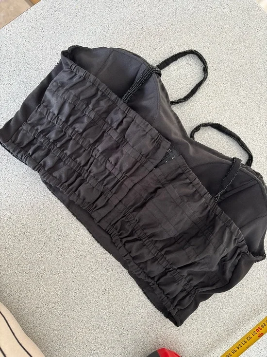 Heavy Beaded Smocked Crop Top Luxe Statement Bustier Festival Evening Event XL - Picture 14 of 16